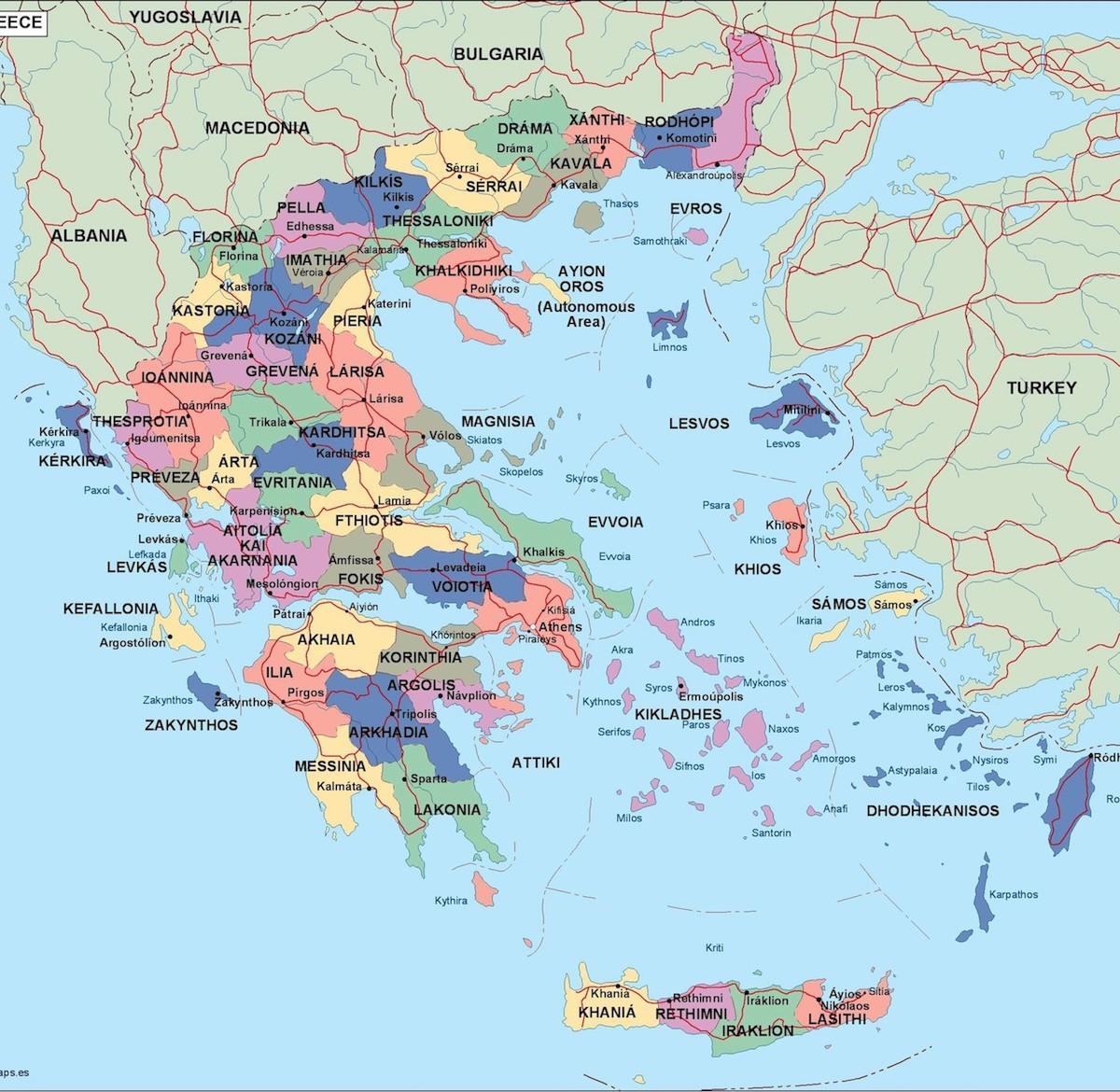 južna europa karta Grčka politička karta   politička karta Grčke (Južna Europa   Europa) južna europa karta